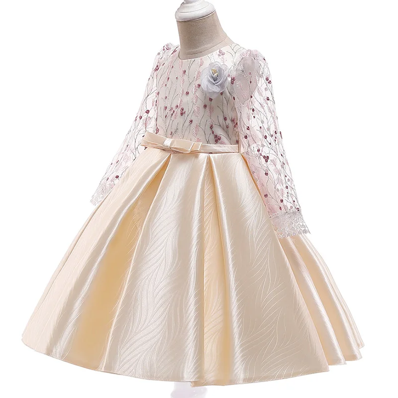 Кружевное платье принцессы с длинными рукавами и вышивкой; vestidos; свадебное платье для девочек; торжественное бальное платье для подростков; платье для первого причастия; Vestidos