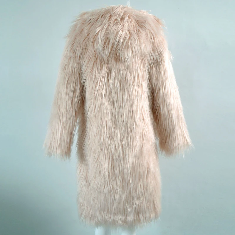 Длинное пушистое пальто из искусственного меха зимняя теплая куртка с капюшоном