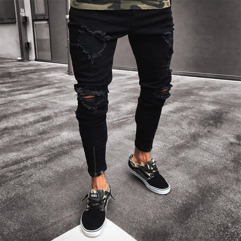 

men designer jeans black jeans men casual male Hole jean skinny motorcycle high quality Denim pants