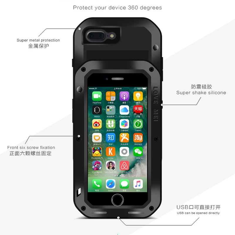 Мощные Чехлы LOVE MEI для iPhone 7 8 Plus чехол iPhone8 ударопрочный из закаленного стекла
