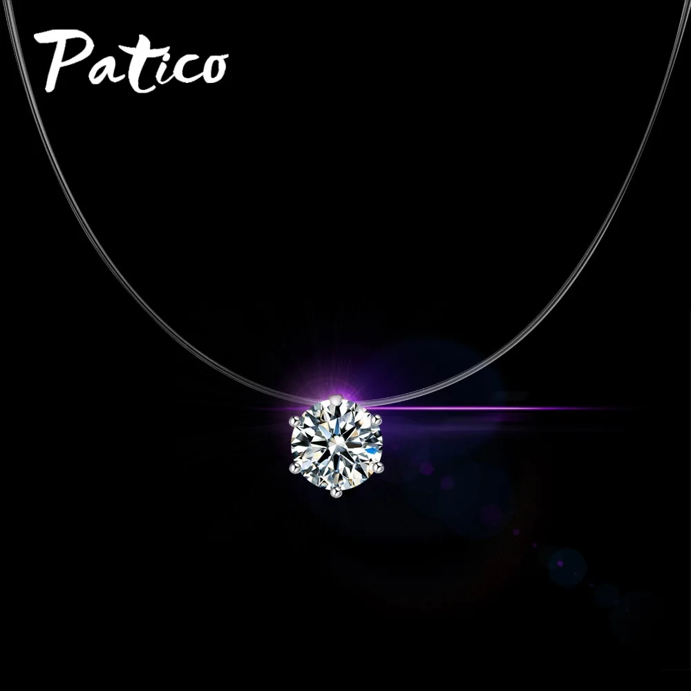 

Women Dazzling Zircon Chain Invisible Ornament Fishing Line Necklace Jewelry Party Simple Shinny Pendant Neck Accessories