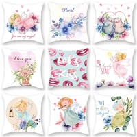 lovely angel print cushion cover fairy tale for kids polyester pillowcase floral for bed sofa pillow covers home decor 45x45cm