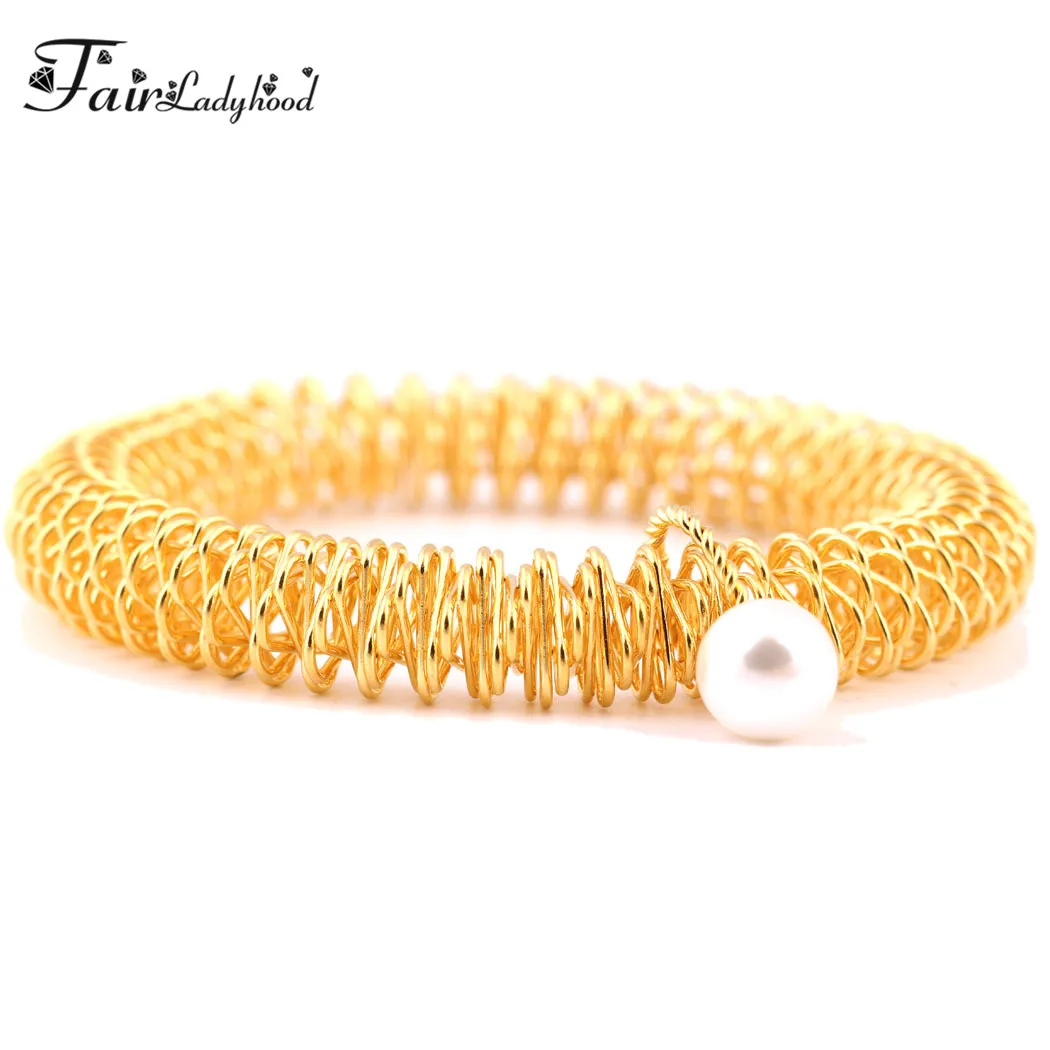 

Женский браслет с жемчугом FairLadyHood, свадебный браслет золотого цвета с металлической цепочкой, модные ювелирные изделия, 2018