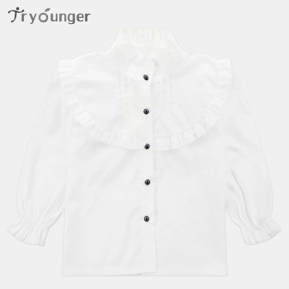 Tryounger белая блузка для девочек школьные Блузы с длинным рукавом Детские рубашки