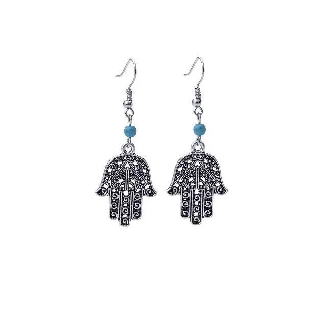 Лидер продаж модные винтажные длинные серьги подвески Hamsa с искусственными