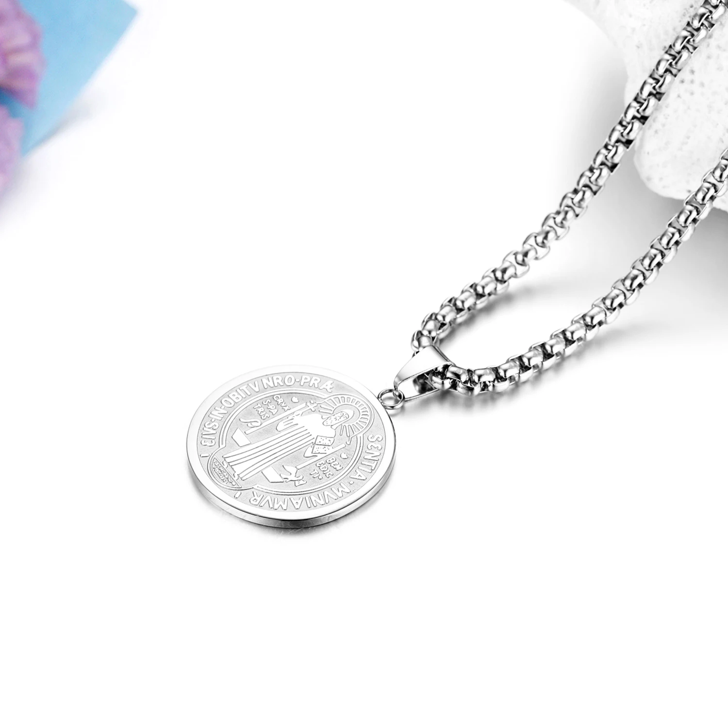 BONISKISS мужские серебряные ожерелья с крестом демона из нержавеющей стали