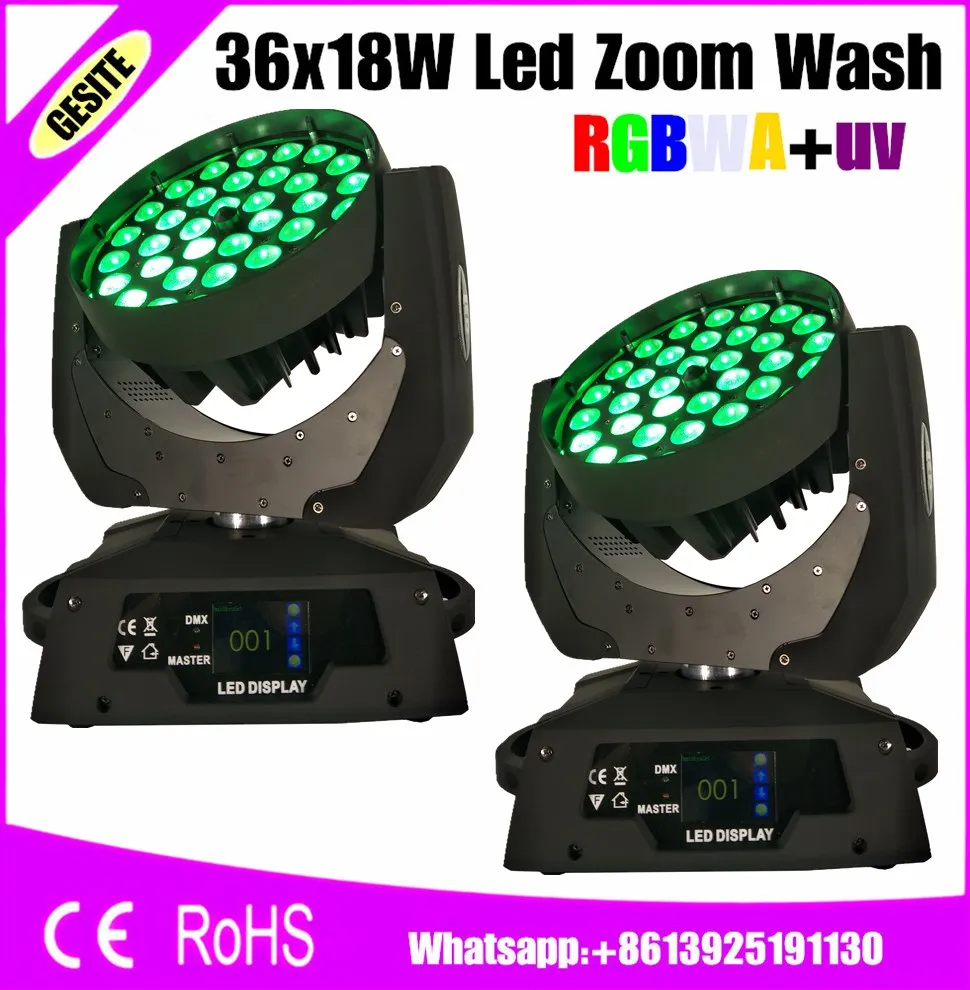 2 шт./лот Светодиодный зум 36x18 Вт с RGBWAUV dmx 512 19 каналов для диджея дискотеки