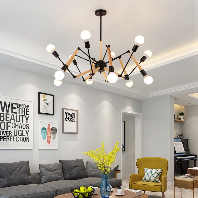 Регулируемая светодиодная люстра MDWELL для гостиной деревянные подвесные