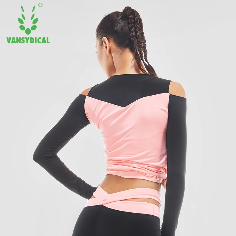 

Vansydical Fitness Clothes Women Autumn And Winter Section The Shoulder T-shirt Yoga Fitness Clothing Sports Shirt Women