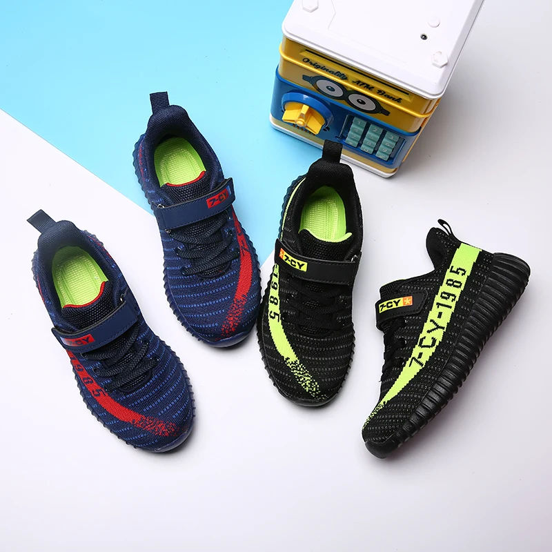 Hook &amp Loop Kids Running Shoes Breathable Mesh Ultra Light Weight Boys Girls Sneakers Striped Letters Children Casual | Детская