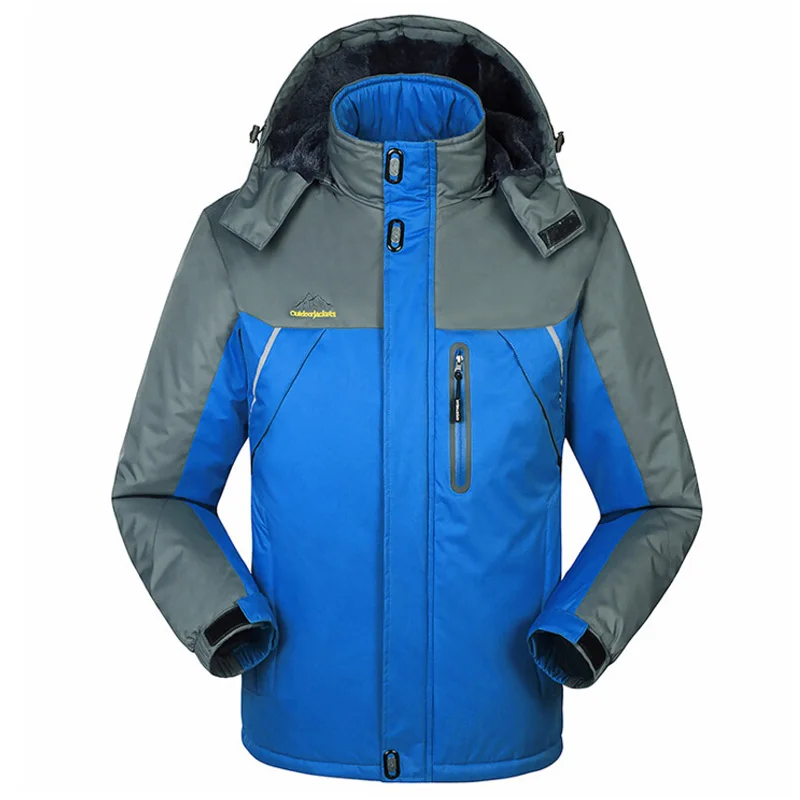 Толстая бархатная мужская зимняя куртка-30 C 6XL 7XL 8XL 9XL ветрозащитное водонепроницаемое пальто спортивная одежда для мужчин и женщин куртки chaquetas hombre - Цвет: Синий