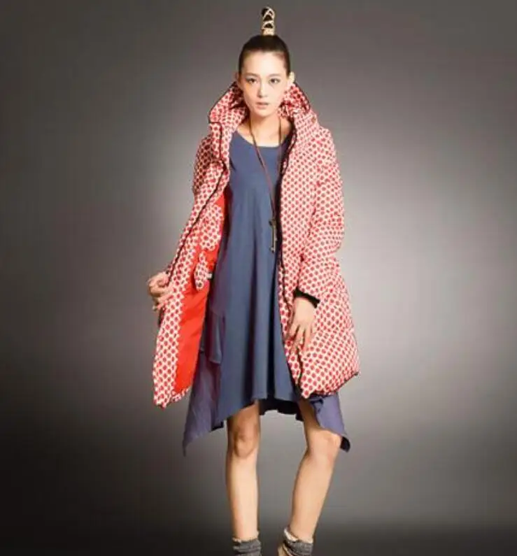 Женский пуховик в мелкий горошек зимнее пальто с капюшоном плотное пуховое