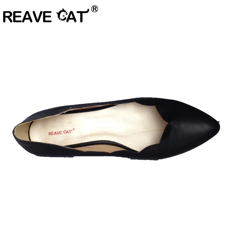 Женские кожаные туфли REAVE CAT весенне Летние повседневные черные на плоской