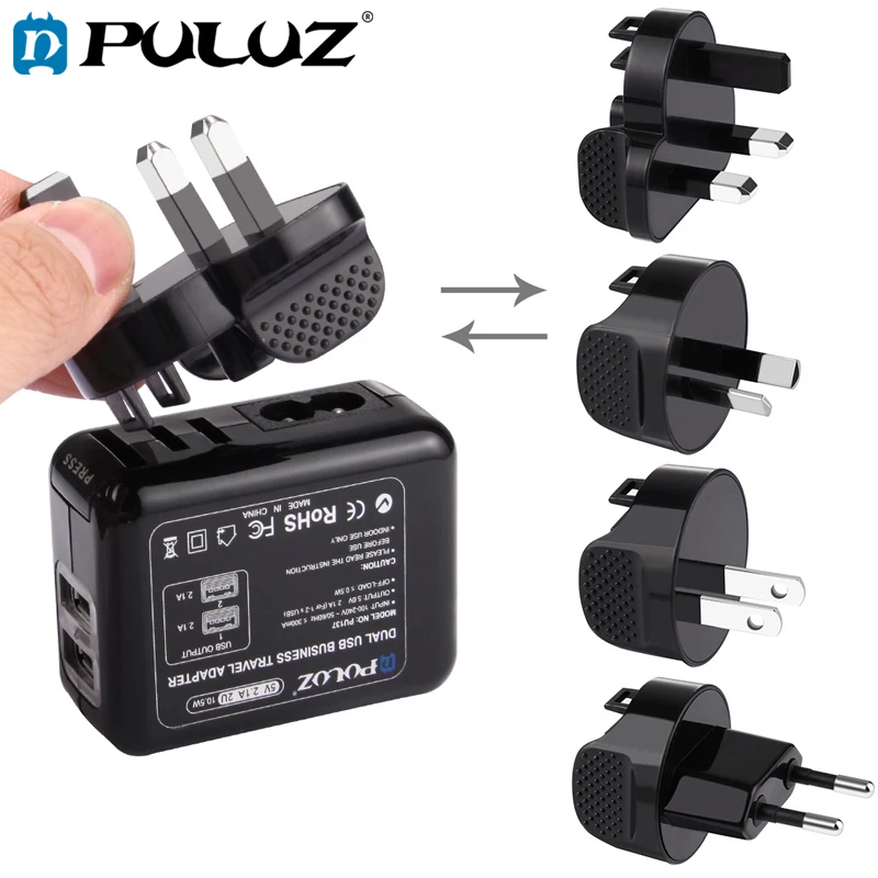 Комплект зарядного устройства PULUZ для GoPro 2 USB порта 5 В (2 1 А + а) настенное зарядное