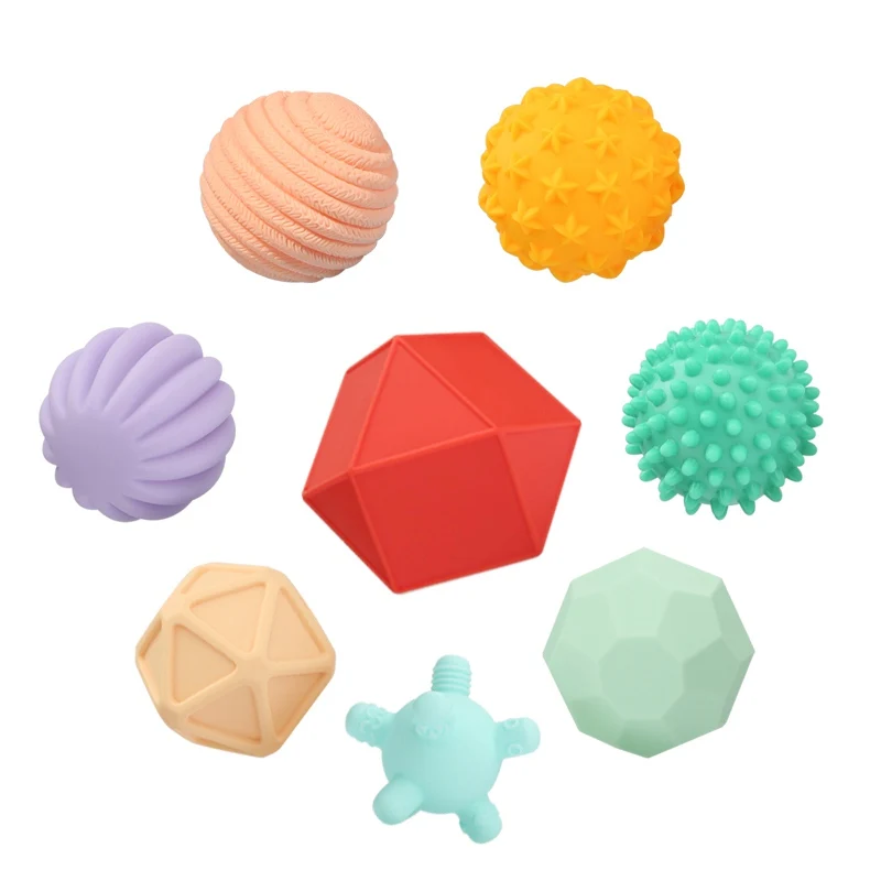 textured ball 8pcs Beiens 6-10Pcs каучук антистресс шары, младенец дотрагиваться шар обучение и тренировка, шары игрушки для мальчиков девочка - Цвет: textured ball 8pcs