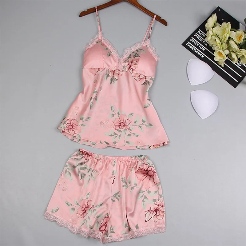 Pajamas Set Атласный пижамный комплект с цветочным принтом, большой размер, банный халат для женщин, ночное белье, сексуальное кружевное белье, одежда для сна, халат с длинным рукавом, одежда для сна - Цвет: Pajamas Set