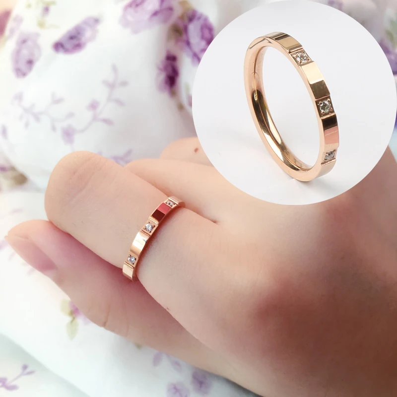 Модные Недорогие женские обручальные кольца Стразы цвета розового золота 316L с