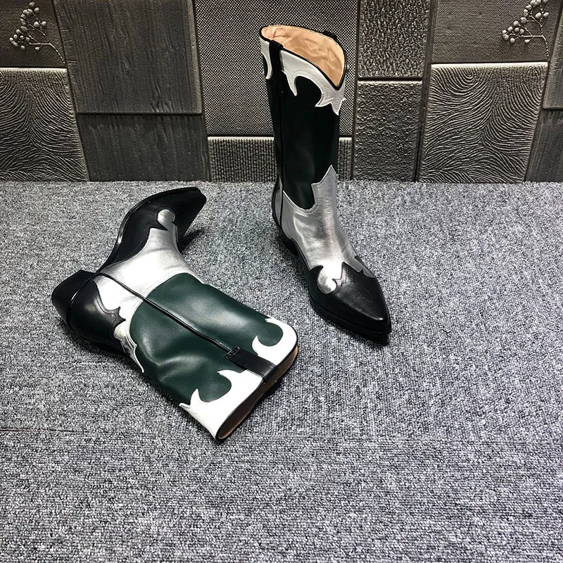 Stivali Donna/женские ковбойские сапоги из натуральной кожи винтажные полусапожки
