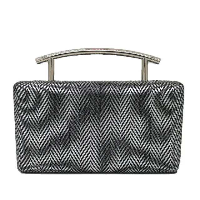 Silver Clutch Bag Boutique De FGG женская сумка-тоут с узором в елочку, вечерние и дневные клатчи, сумочка с металлической ручкой, женская сумка через плечо с цепочкой - Цвет: Silver Clutch Bag