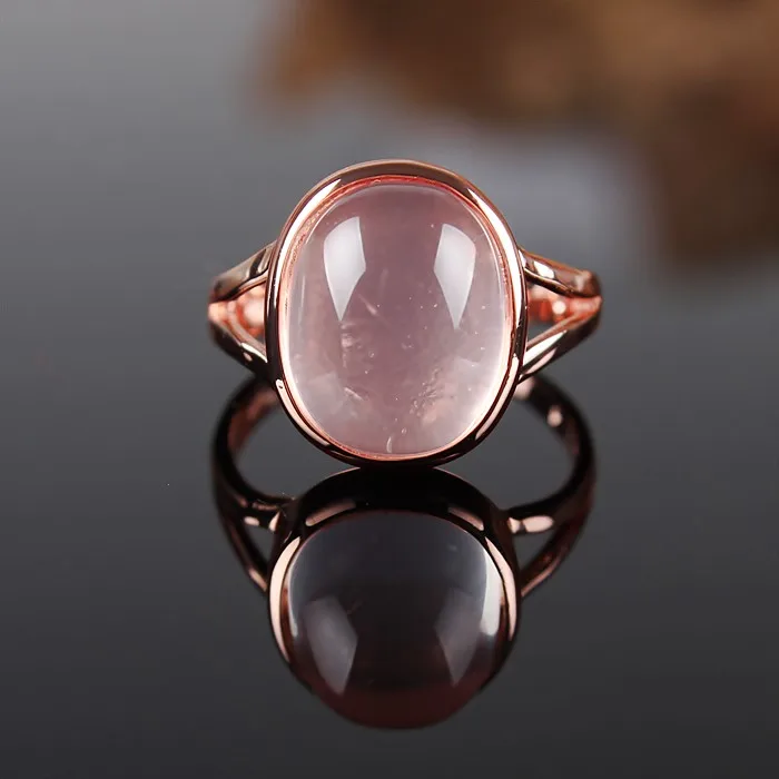 

2018 High quality women jewelry Natural semi-precious stones pink Chalcedony crystal fashion simple rings vintage lovers gift