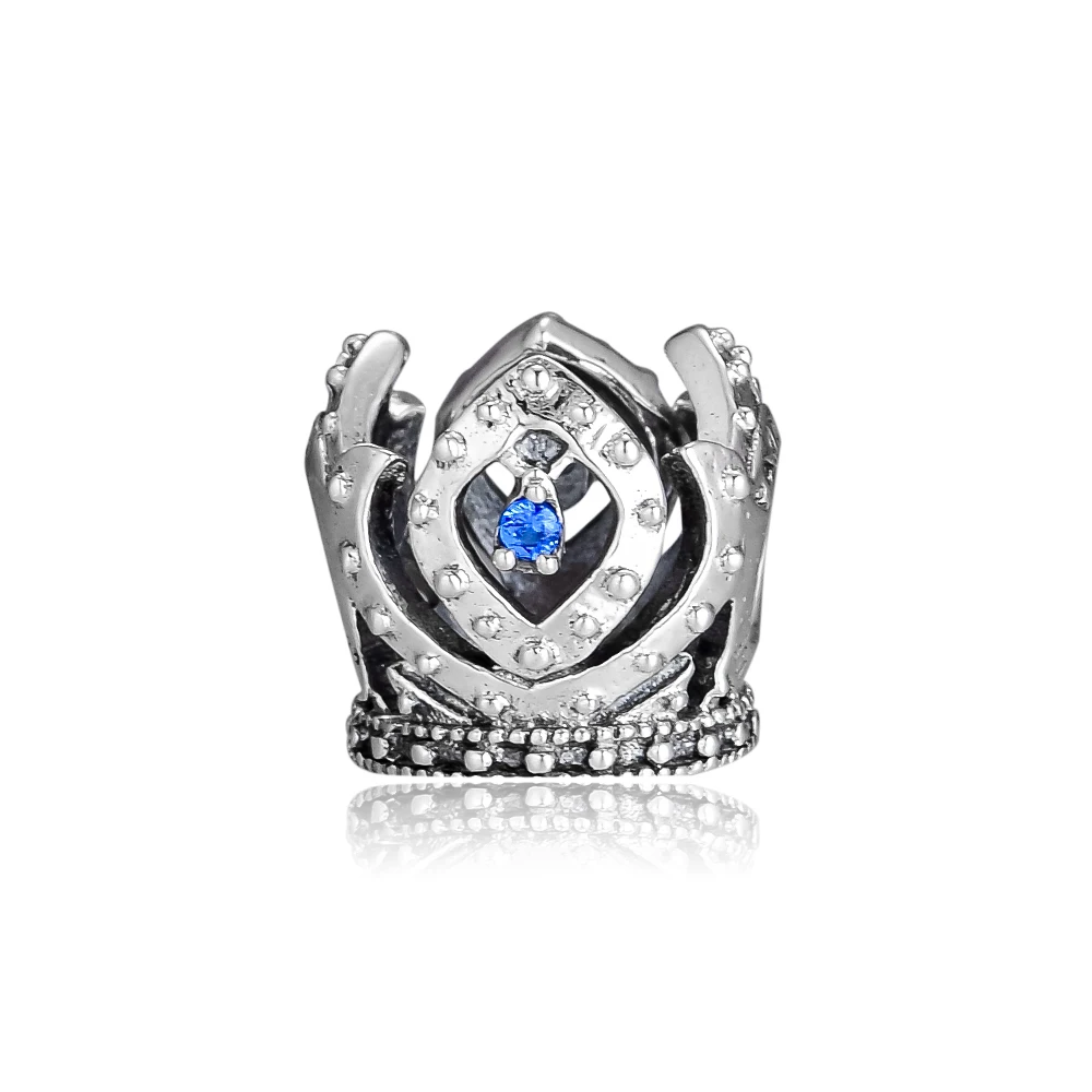 Подходит для Pandora Braclets Корона Эльзы ажурные Амулеты с синим фианитом 100%