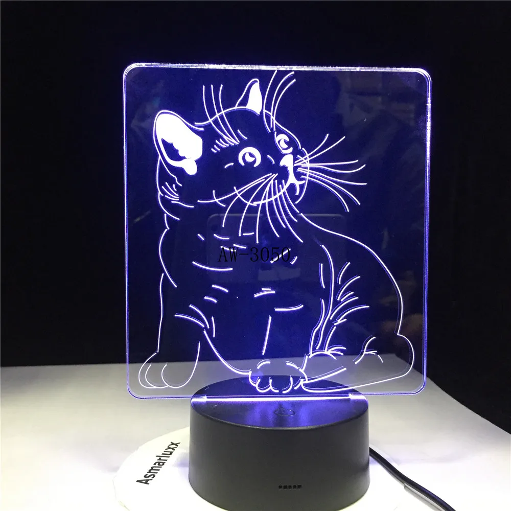 Ночник с 3D кошкой, светодиодный светильник в виде животного, 7 цветов, USB, 3D иллюзия, настольная лампа, декоративная, как детская игрушка, подарок, GX-3050