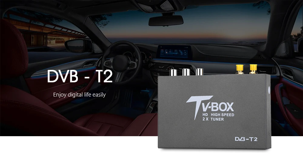 160 км/ч высокая скорость T338B H.264 HD DVB-T2 Автомобильный цифровой ТВ-тюнер DVB-T MPEG-4 мобильный ТВ-приёмник с двойной антенной усилителя