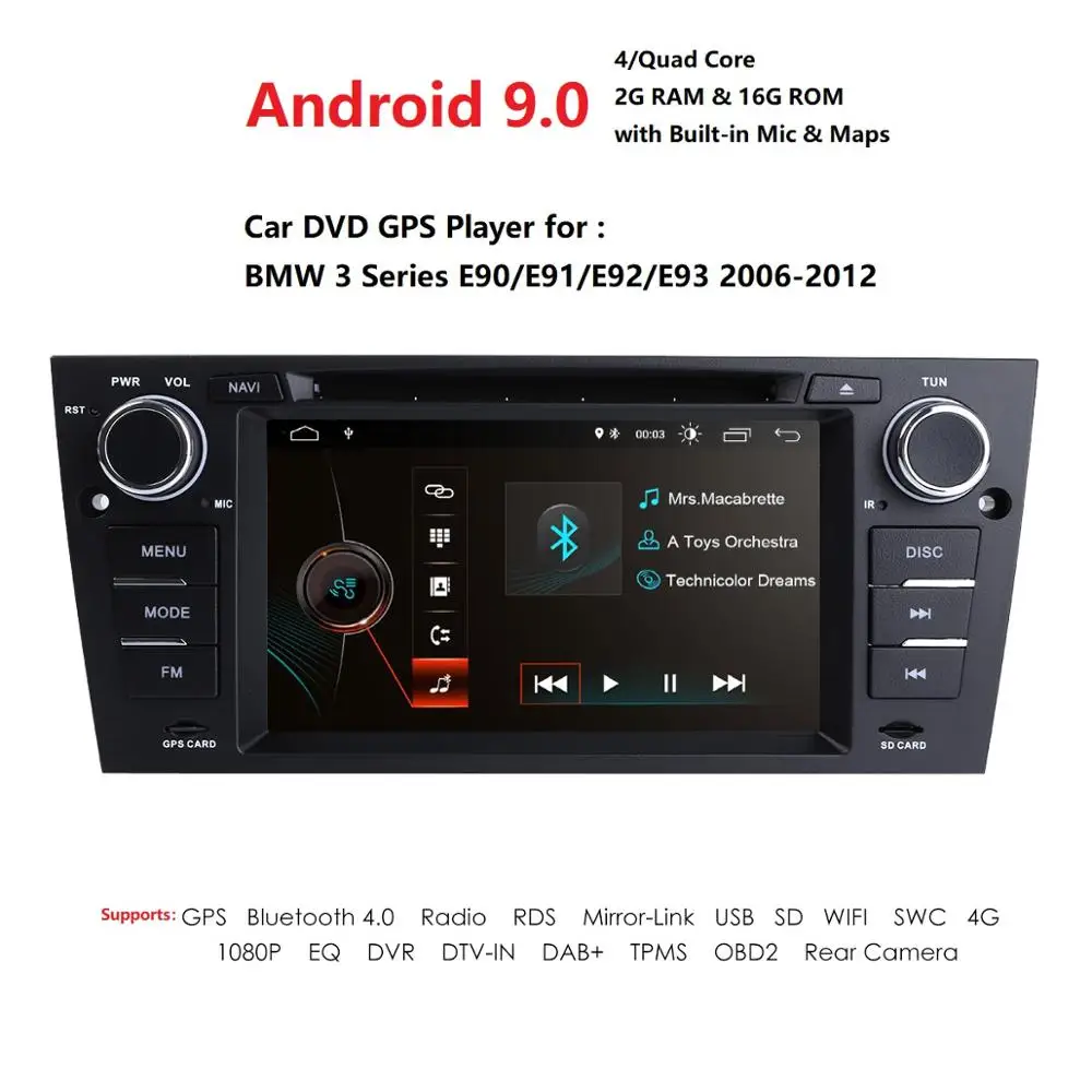 7 дюймов 4G четырехъядерный 1024*600 Android 9 автомобильный dvd плеер GPS навигация Радио