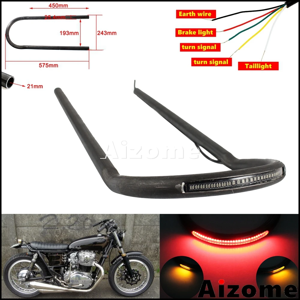 

Motorcycle 575mm Upswept Brat Tracker Rear Seat Hoop 1" Tube For Honda Yamaha Suzuki Kawasaki Cafe Racer LED Light Frame Loop