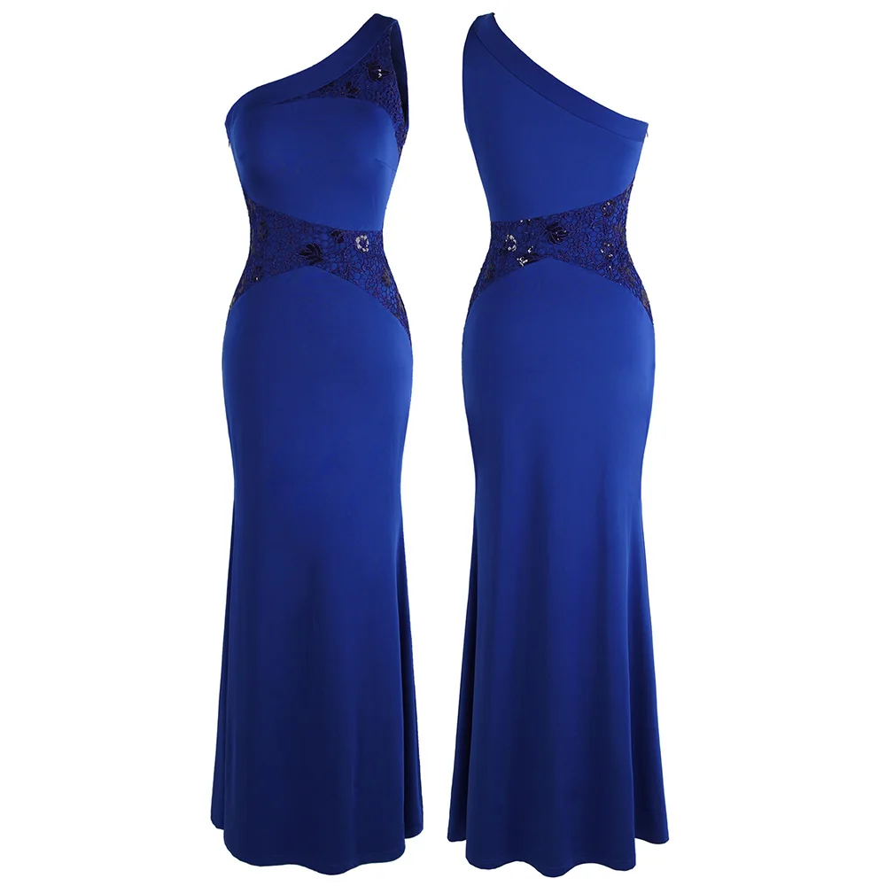 Royal Blue Angel-Fashion, женские вечерние платья на одно плечо с кружевом, Длинные вечерние платья Русалка, королевский синий W-190407-S - Цвет: Royal Blue