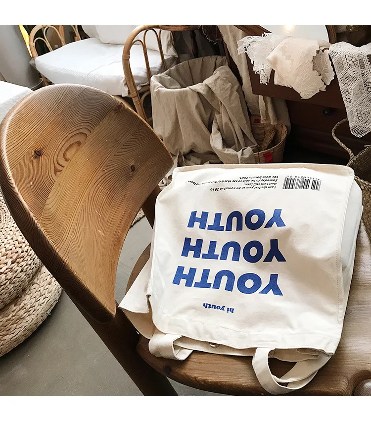 Женская Холщовая Сумка для покупок, Молодежная, с буквенным принтом, Женская хлопковая тканевая сумка на плечо, Женская эко-сумка, многоразовая сумка для покупок