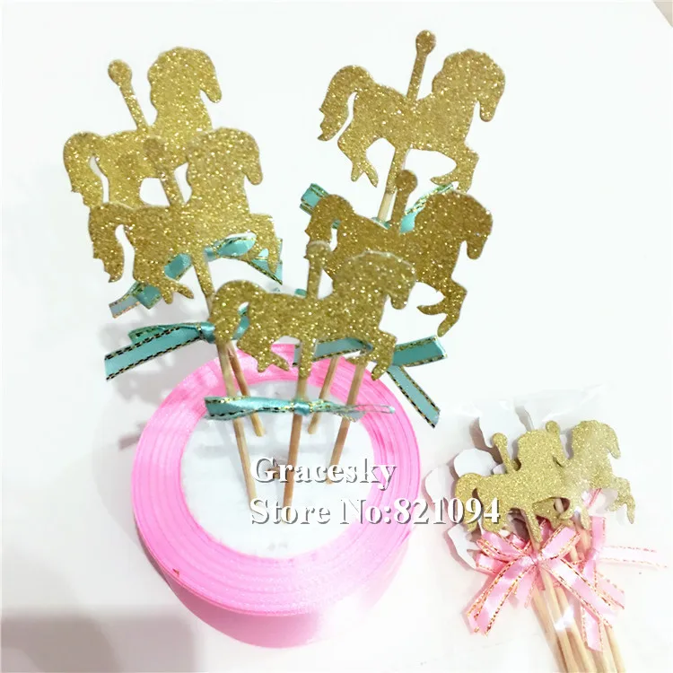 

12pcs/lot free shipping Glitter Horse Wedding Birthday Party Cakes Toppers Party Home Supplies Favors cupcake picks