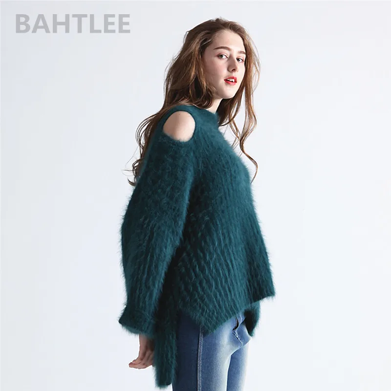 Осенне-зимние женские вязаные пуловеры BAHTLEE с ангорским Кроликом свитер круглым