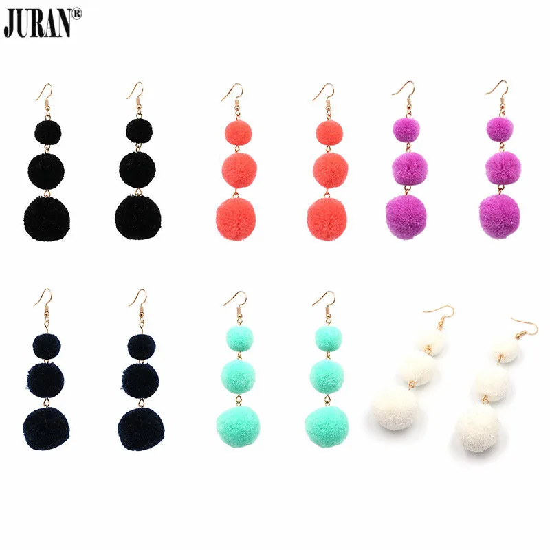 Женские серьги капельки JURAN милые плюшевые с помпонами|dangling earrings for women|dangle drop