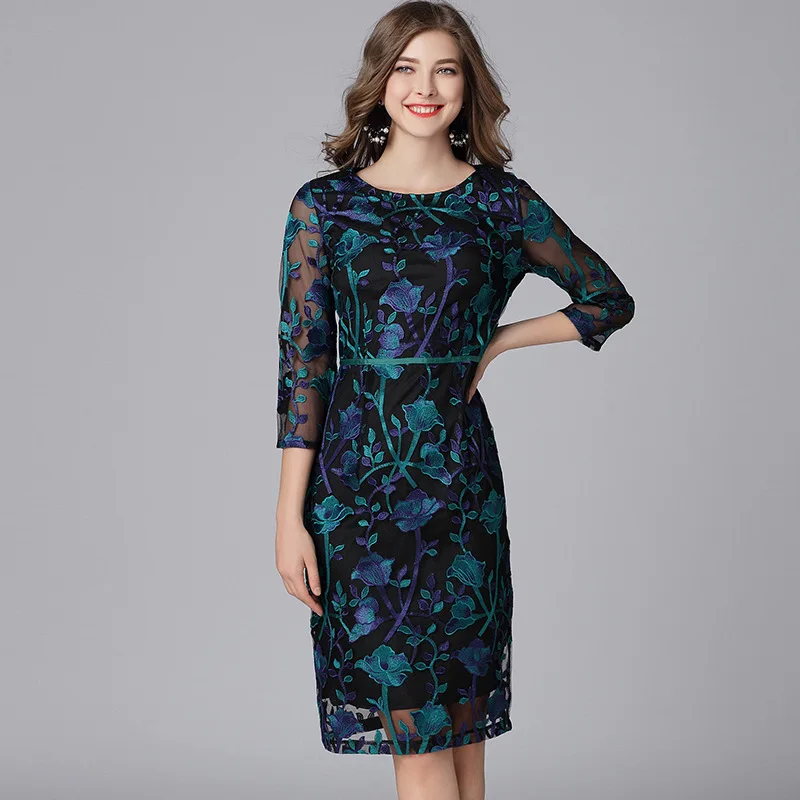 Лето 2019 три четверти вышивка большой размер платье сексуальное женское с О