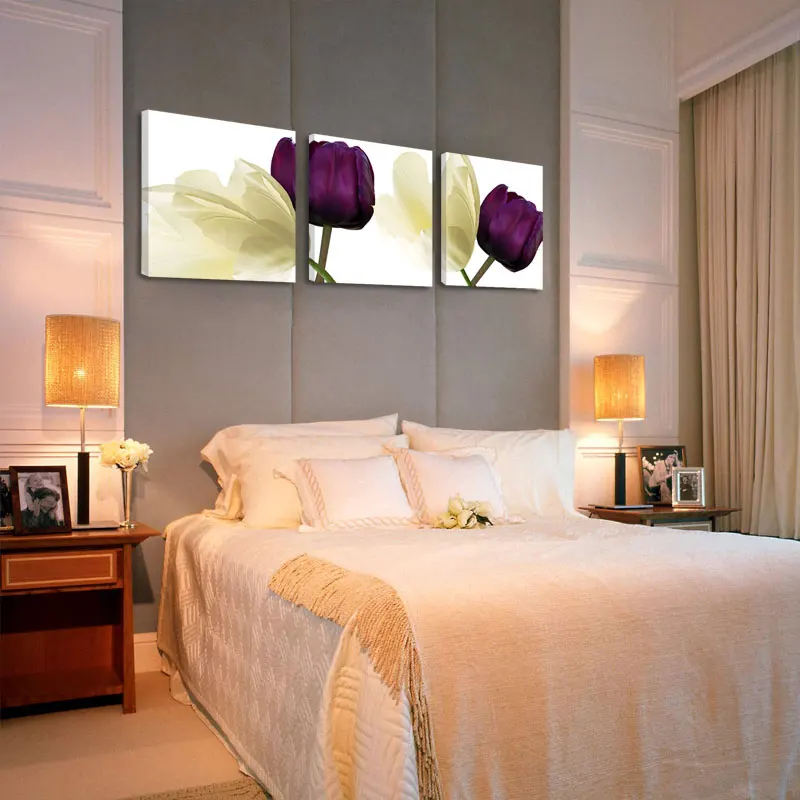 Tulip Flowers Art frameless print canvas 3 pcs Unframed Contemporary and Contracted Living Room Adornment Wall Painting | Дом и сад