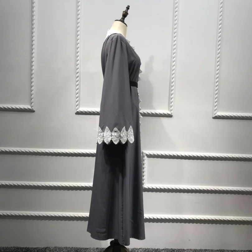 Мусульманская Мода Кардиган abaya кружевное платье женское кимоно листья