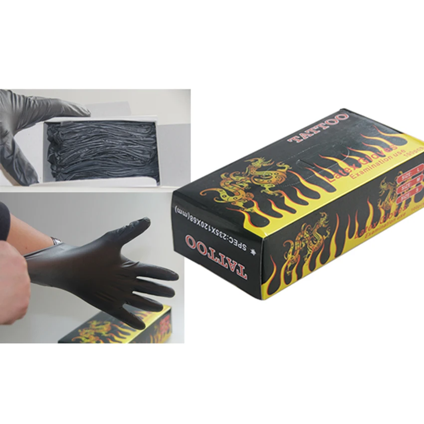 50 пар/кор. Одноразовые черные стерилизованные латексные резиновые перчатки для