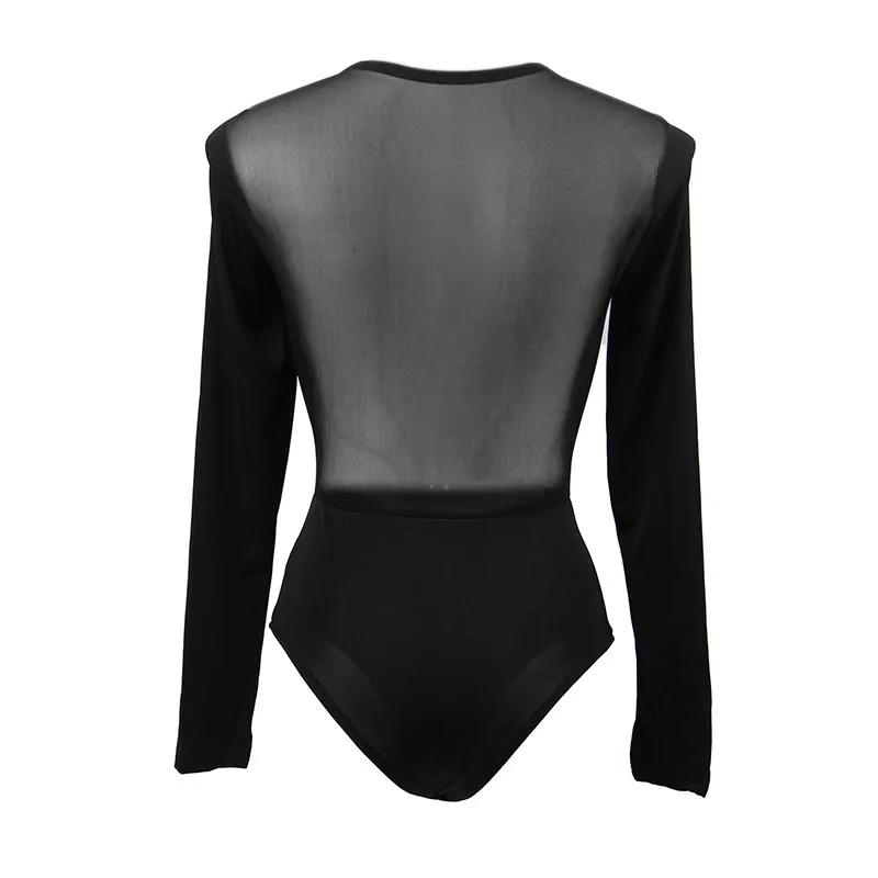 Ohyeahlover Combinaison Femme сетчатый лоскутный сексуальный комбинезон черный облегающий комбинезон моно Женский на пуговицах с крючками RM80753