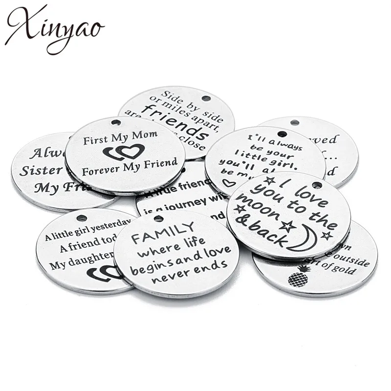 XINYAO 2018 5pc/lot Stainless Steel Dog Tags Silver Tone Pendants Stamping Tag Round Word Charm for DIY Necklace Making Findings | Украшения