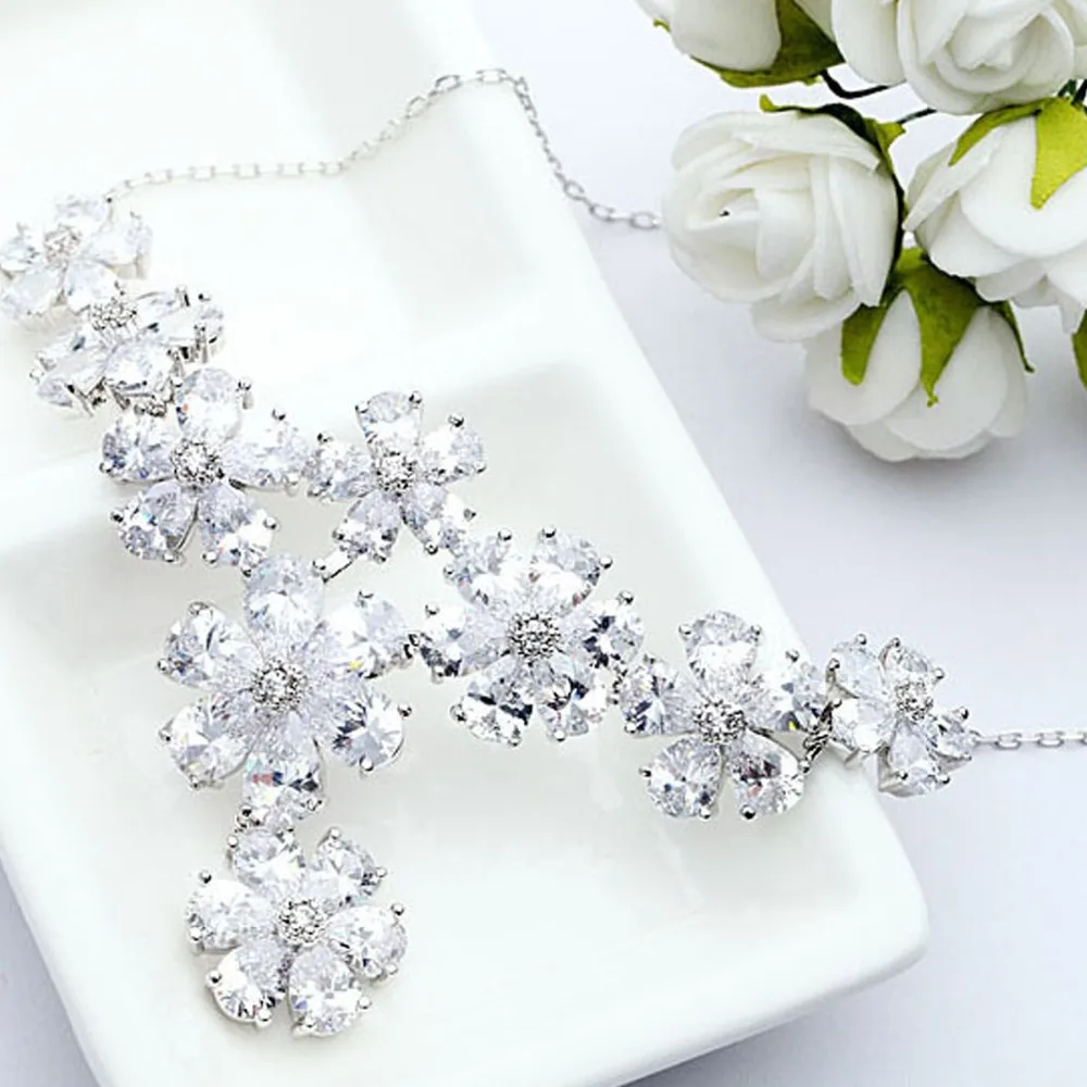 LUOTEEMI New Arrival Big Sale Flower Pendent Wedding Jewelry Sets Cubic Zircon Necklace Earrings For Women | Украшения и