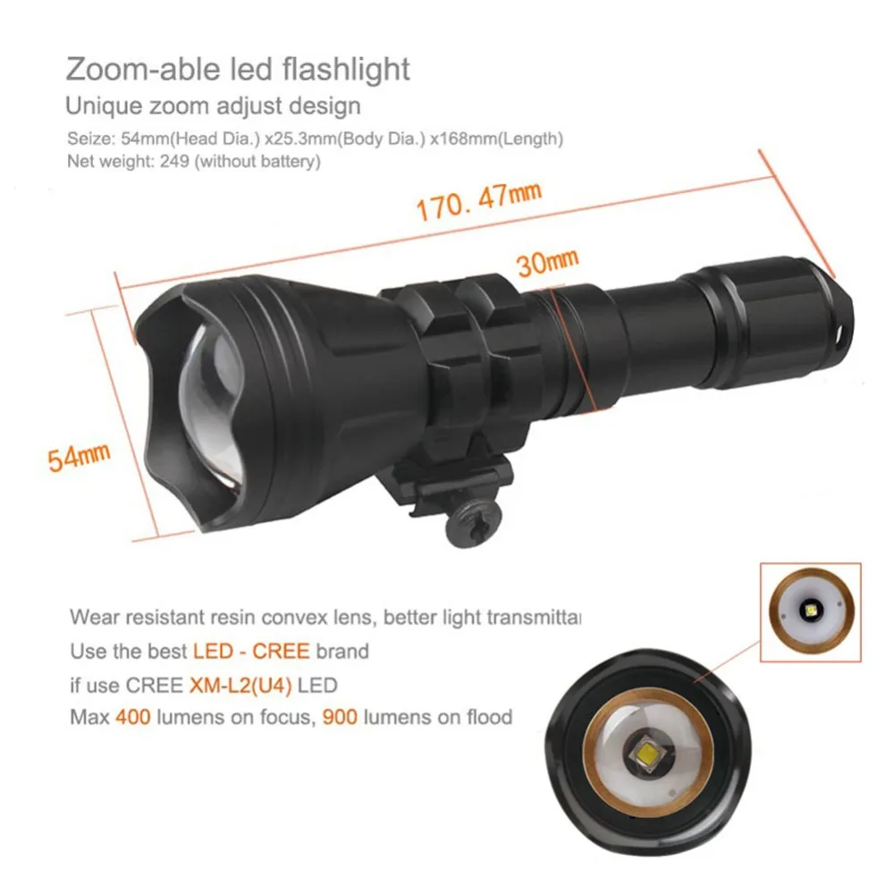 Asafee ночной охотничий светодиодный фонарик LED CREE XM L2 U4 зеленый красный белый Цвет