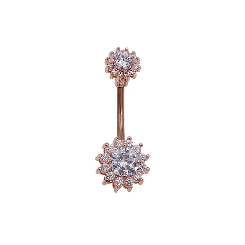 Double zircon Rose 1 шт двойной Циркон пупка Кнопка Пирсинг драгоценный камень Nombril пупка пирсинг серьги пупка Пирсинг живота Секс Тело ювелирные изделия-пирсинг - Окраска металла: Double zircon Rose