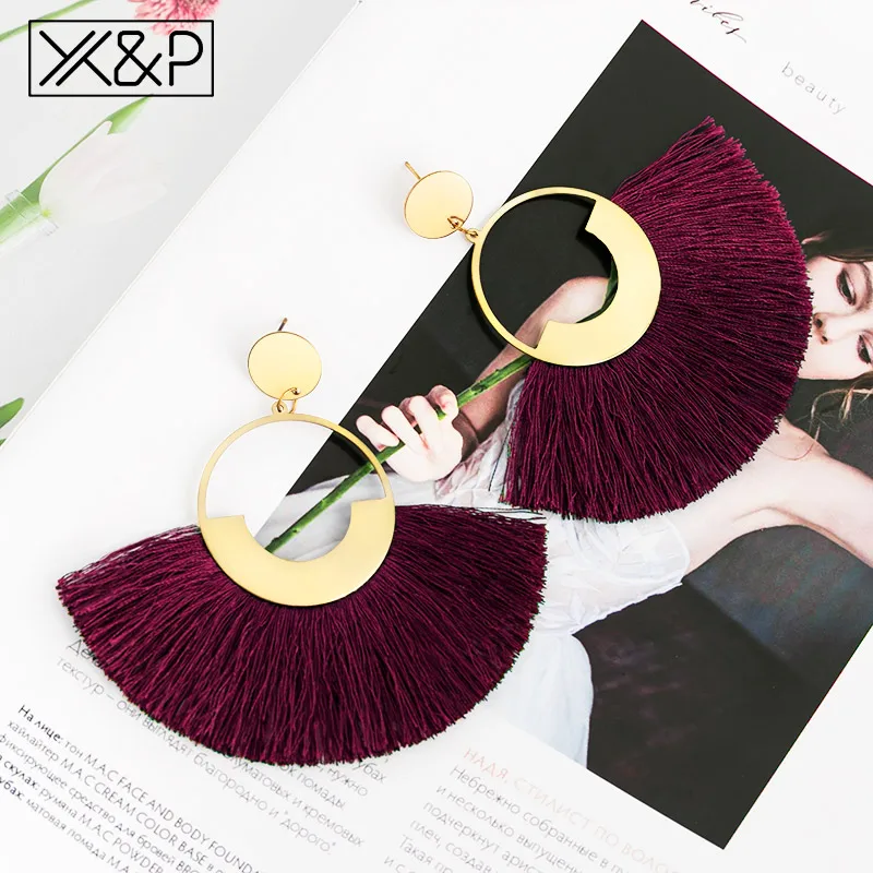 Red Wine 2 X& P модные богемные серьги с большими кисточками для женщин трендовые массивные крупные висячие серьги с бахромой Za Pendientes ювелирные изделия - Окраска металла: Red Wine 2