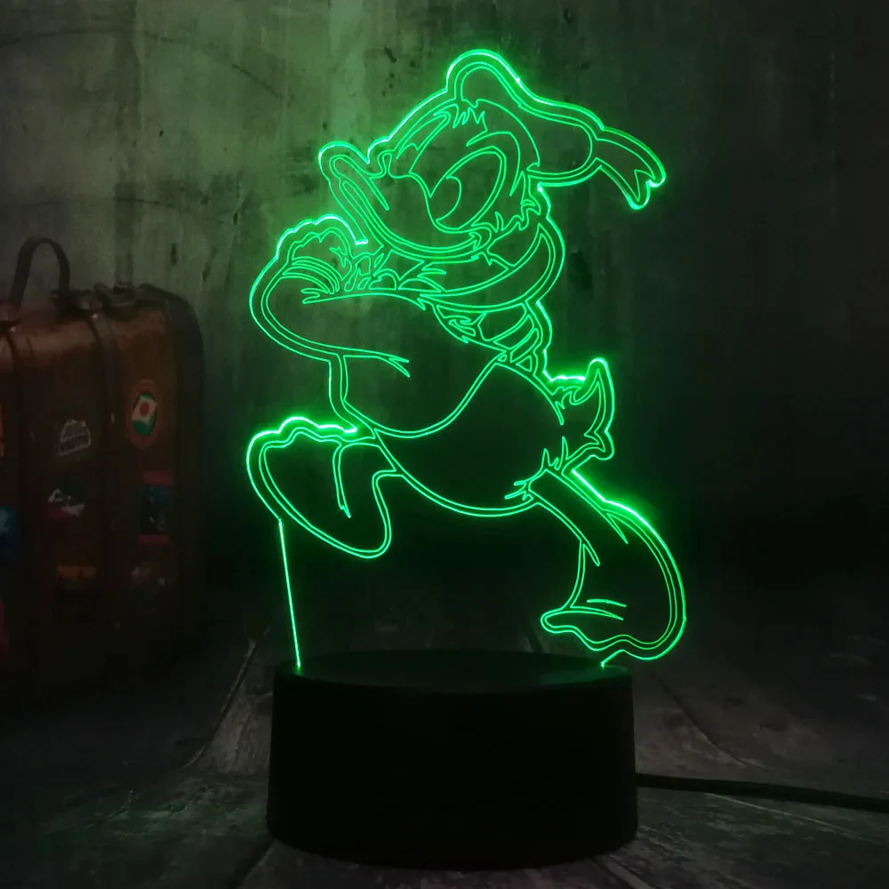 Cute Lovely Donald Fauntleroy Duck Cartoon 7 Color Change 3D LED Night Light Kids Sleep Desk Lamp Birthday Christmas lamp Decor | Освещение
