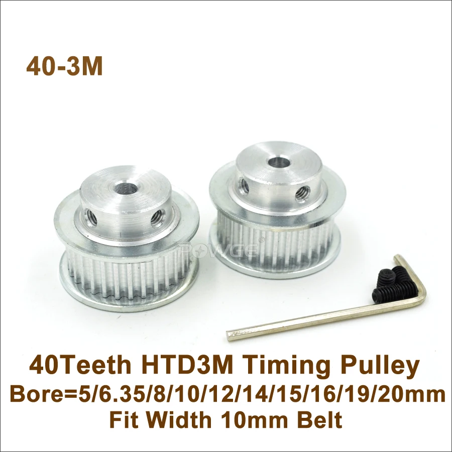 

POWGE 40 Teeth 3M Timing Pulley Bore5/6.35/8/10/12/14/15/16/19/20mm Fit W=10mm 3M Belt 40T 40Teeth HTD 3M Pulley CNC Engraving