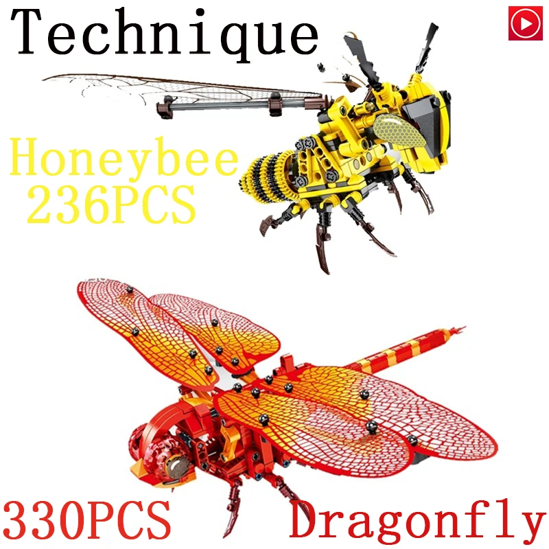 Животное имитация насекомых DIY Красная стрекоза строительные блоки LEpins Technic Honeybee