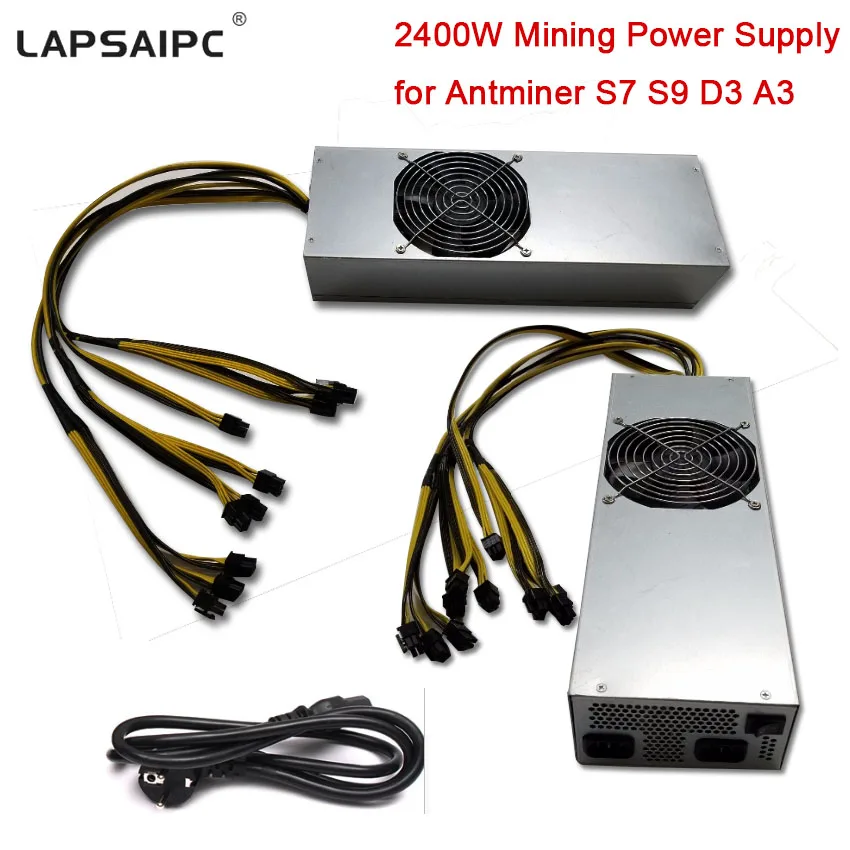 Lapsaipc Шахтер PSU 2400W Питание 12V добыча мощность 6Pin для майнера биткоинов Eth Rig