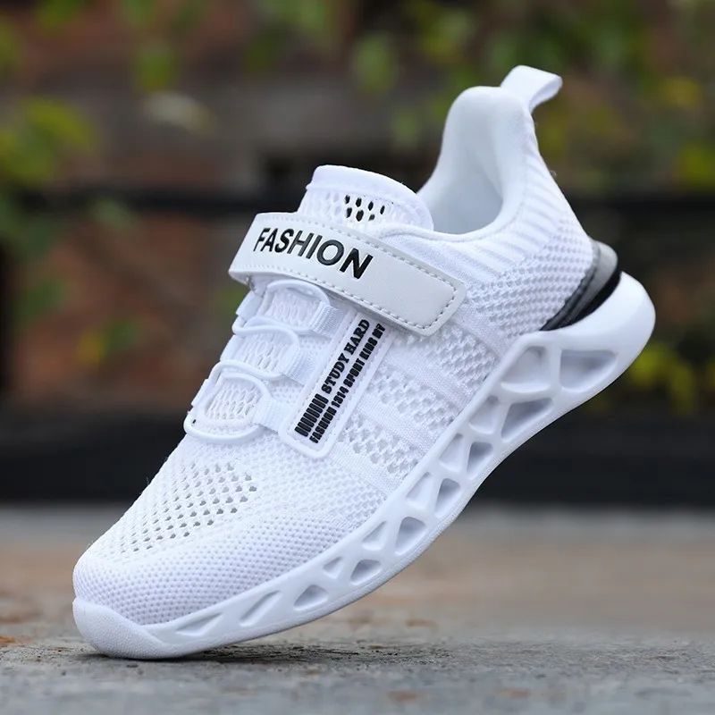 white kids sneakers Сезон весна-лето; детская спортивная обувь для бега; кроссовки для мальчиков и девочек с дышащей сеткой на липучке; детская повседневная обувь; Basket Enfant - Цвет: white kids sneakers