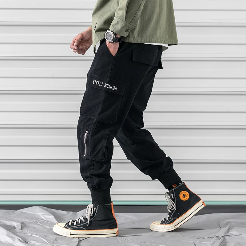 2019 мужские брюки карго с несколькими карманами эластичной резинкой на талии